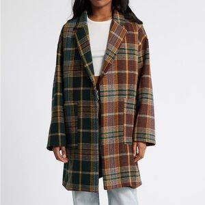 Scorpio 2.0 Half + Half Oversized Menswear Coat in Pine + Brown S/m NWT